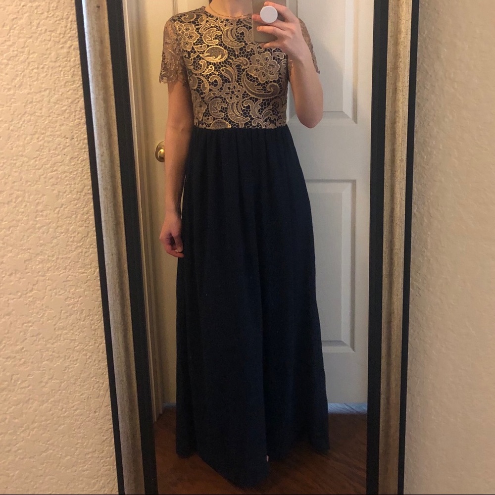 Gold Crochet Top Elegant Maxi Dress (NEVER WORN)